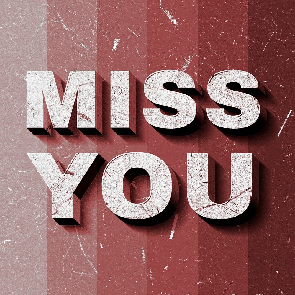 Red Miss You 3D paper texture font typography