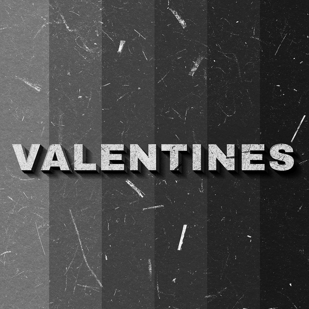 Valentines grayscale word 3D on paper texture