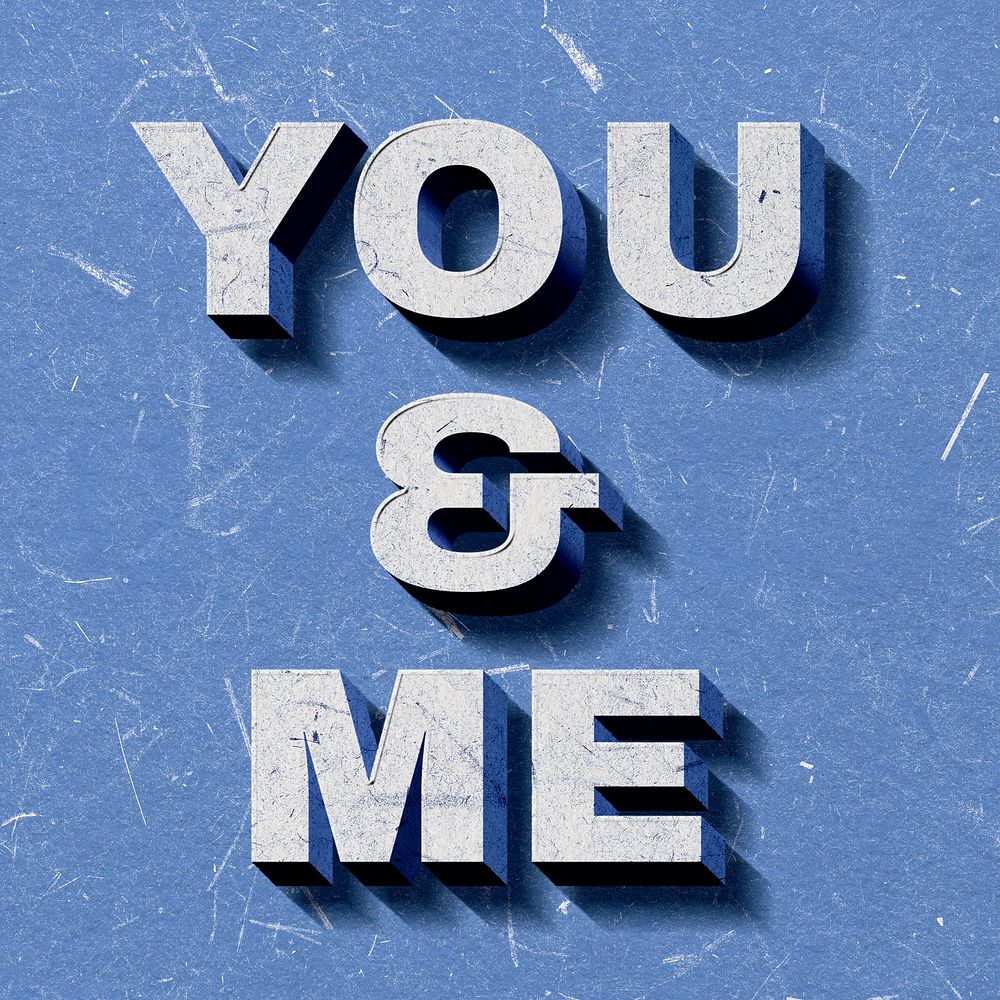 Retro 3D You & Me blue paper font typography