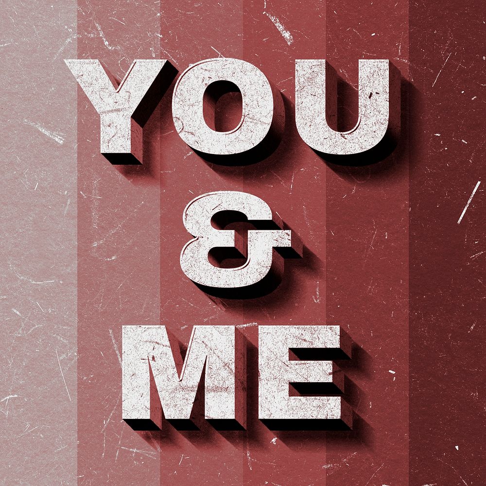 Red You & Me 3D paper texture font typography