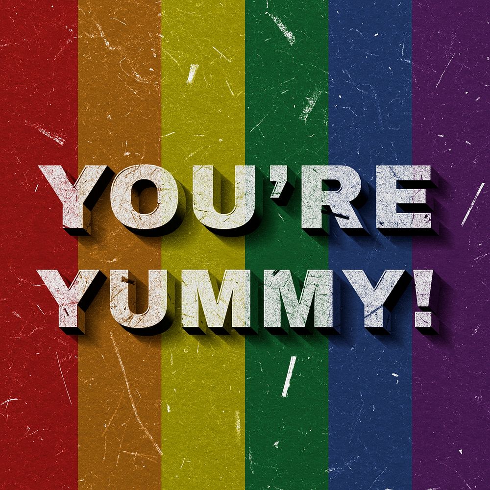 Vintage rainbow You're Yummy! 3D paper font quote