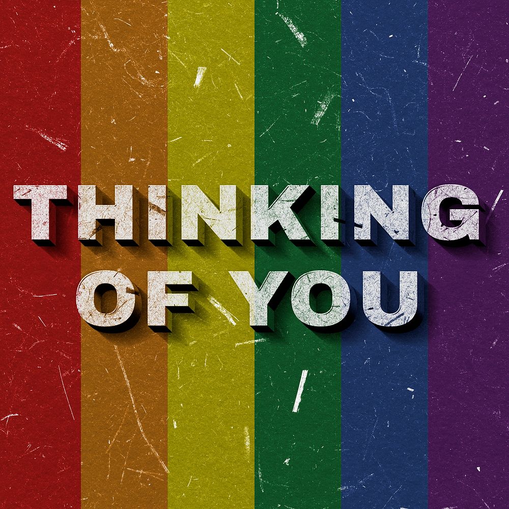 Vintage rainbow Thinking of You 3D quote paper font typography