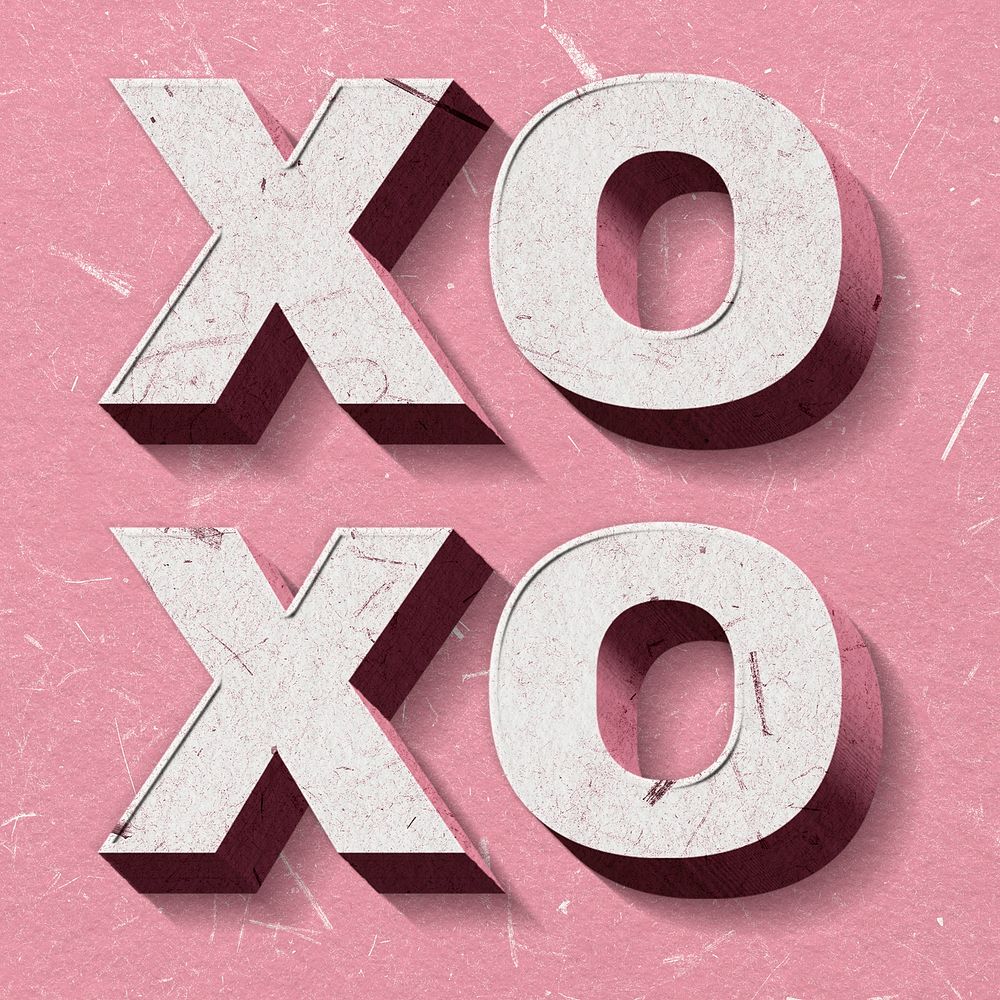 Xoxo pink 3D vintage word on paper texture