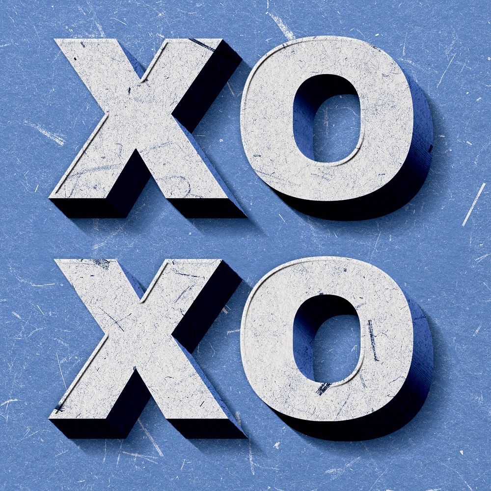 3D Xoxo word blue paper texture typography