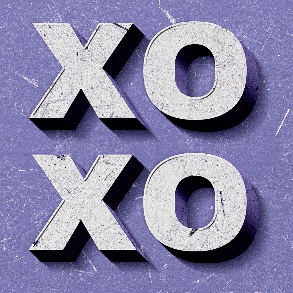Purple Xoxo 3D vintage word on paper texture