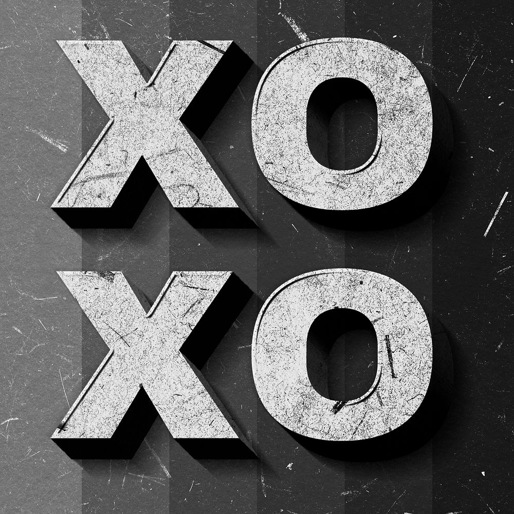3D Xoxo grayscale word paper font typography