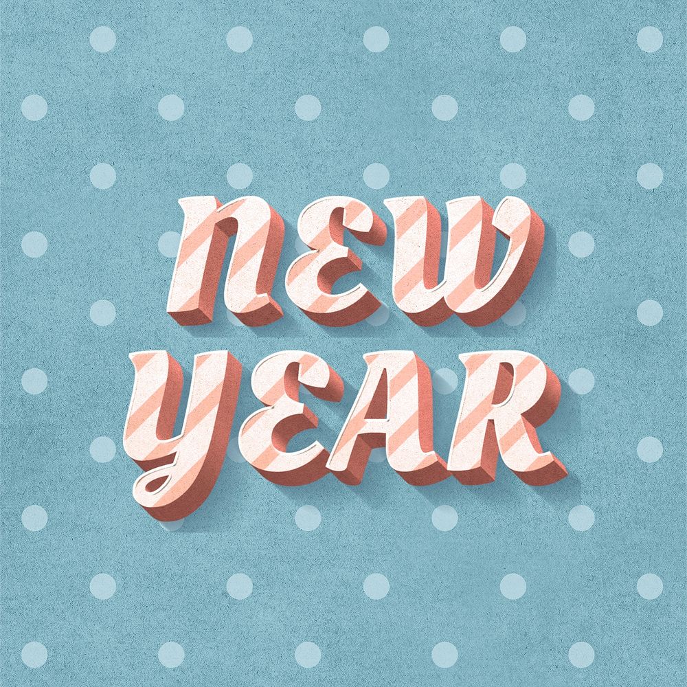 New year word candy cane typography