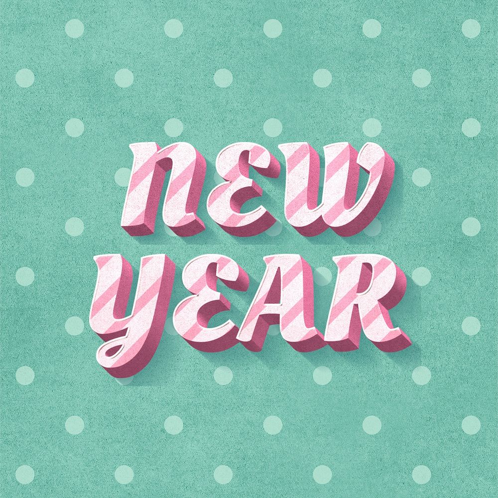 New year text 3d vintage typography polka dot background