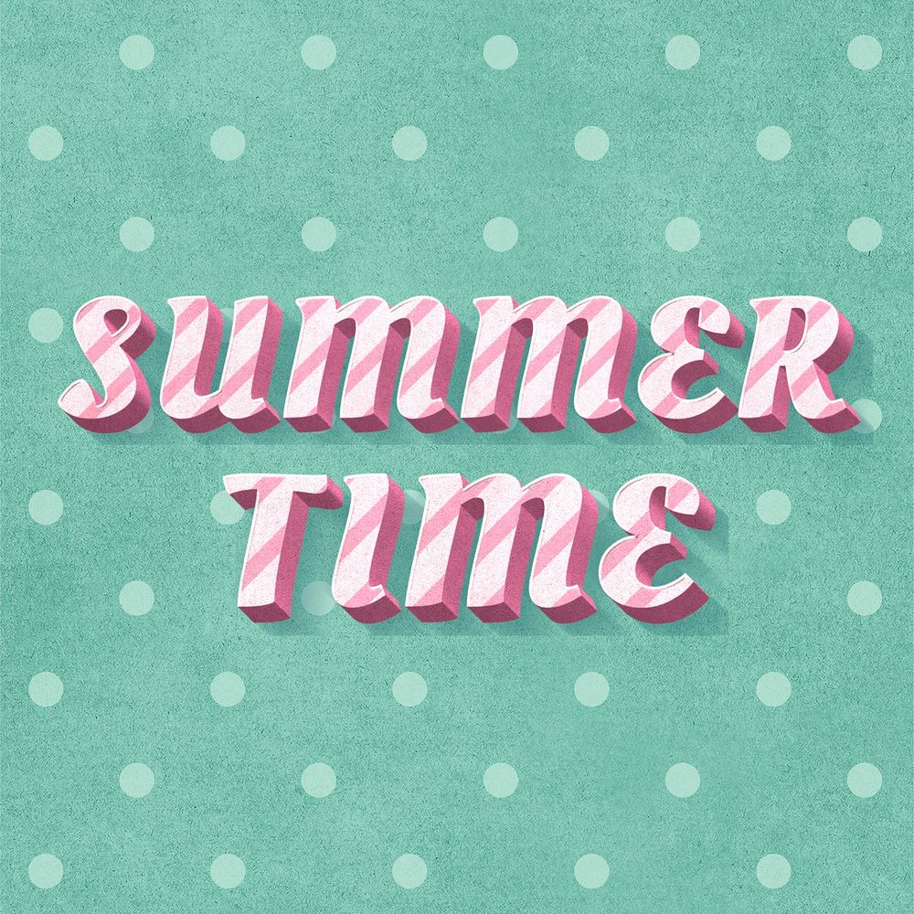 Summer time text 3d vintage typography polka dot background