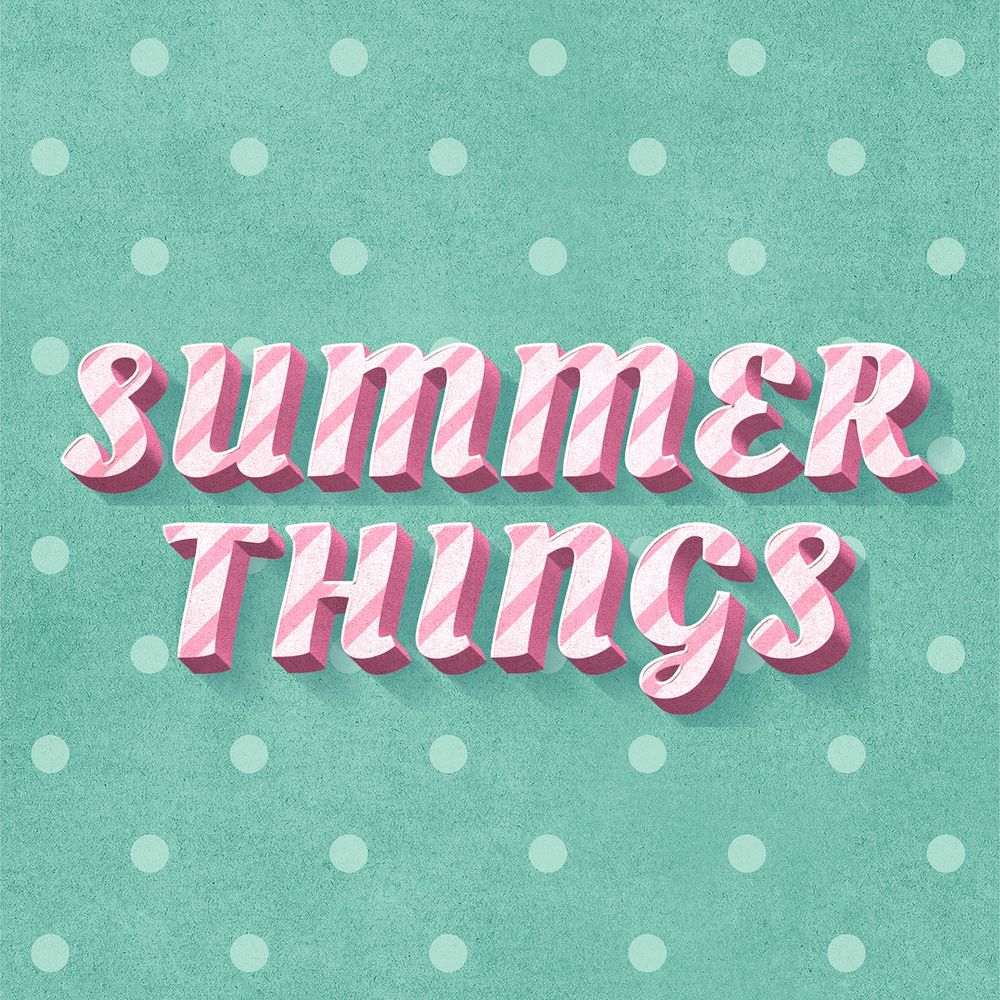 Summer things text 3d vintage typography polka dot background