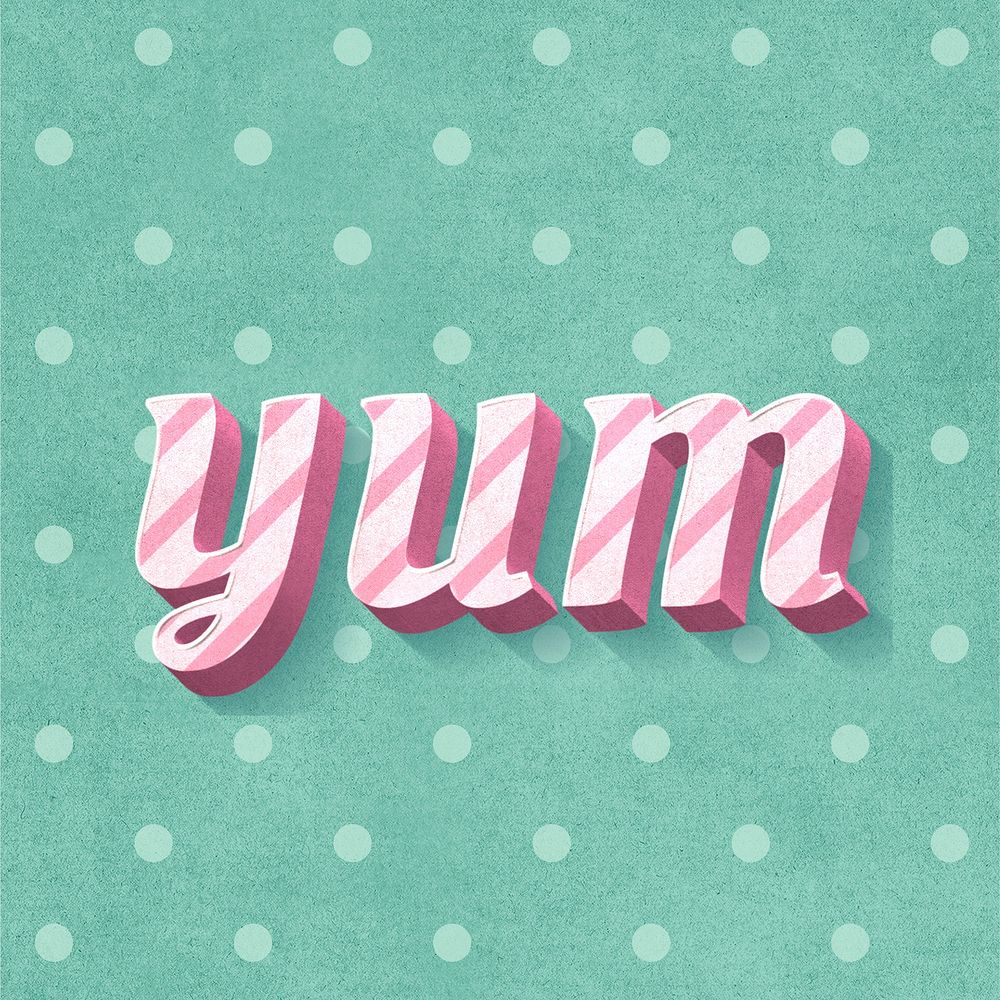 Yum text 3d vintage typography polka dot background