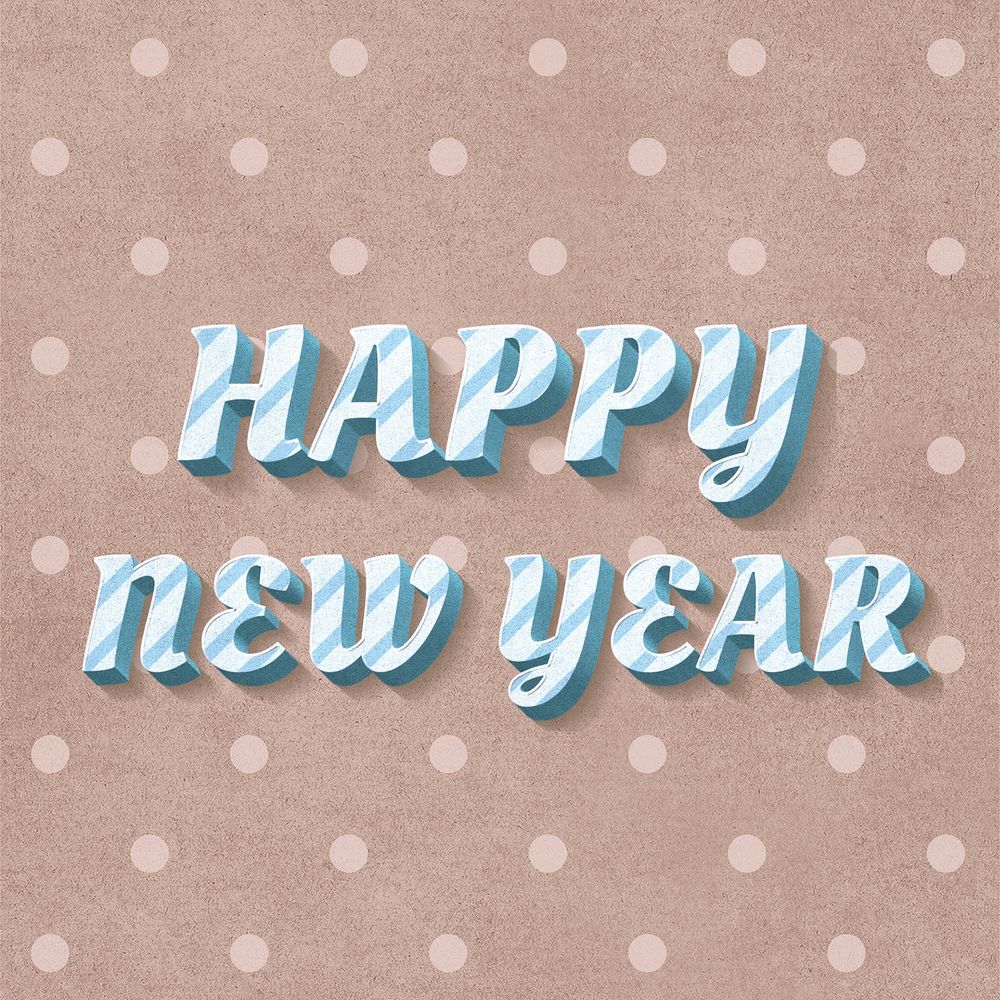 Happy new year word cute stripe patterned typeface