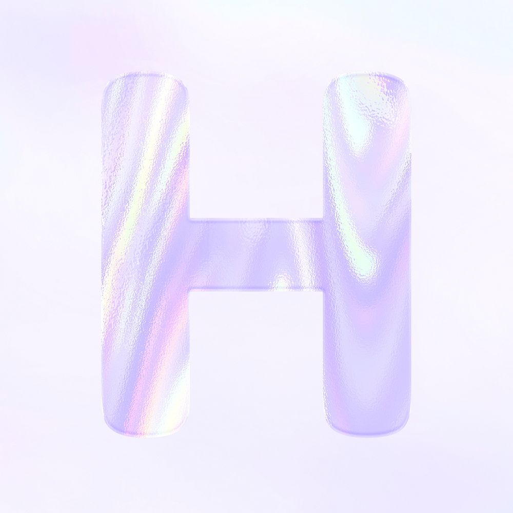 Pastel holographic alphabet letter H psd sticker typography