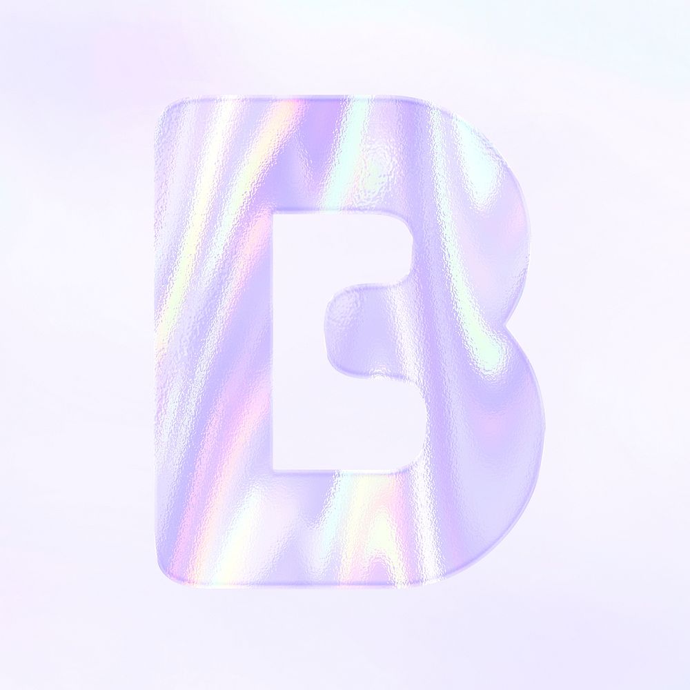 Letter B sticker psd purple holographic typography