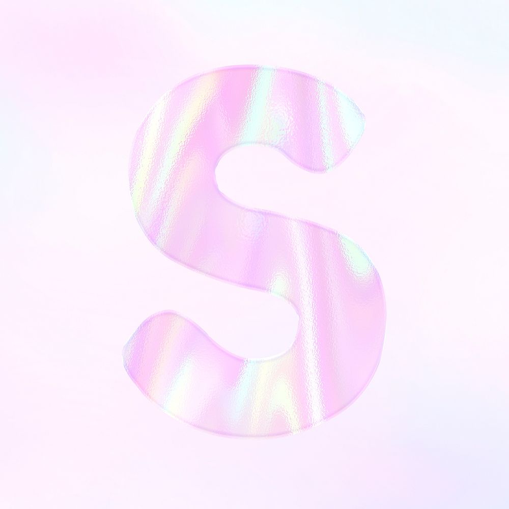 Letter S psd sticker shiny holographic pastel typography