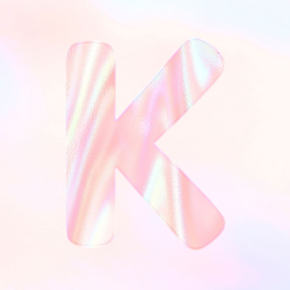 Letter K psd sticker shiny holographic pastel typography