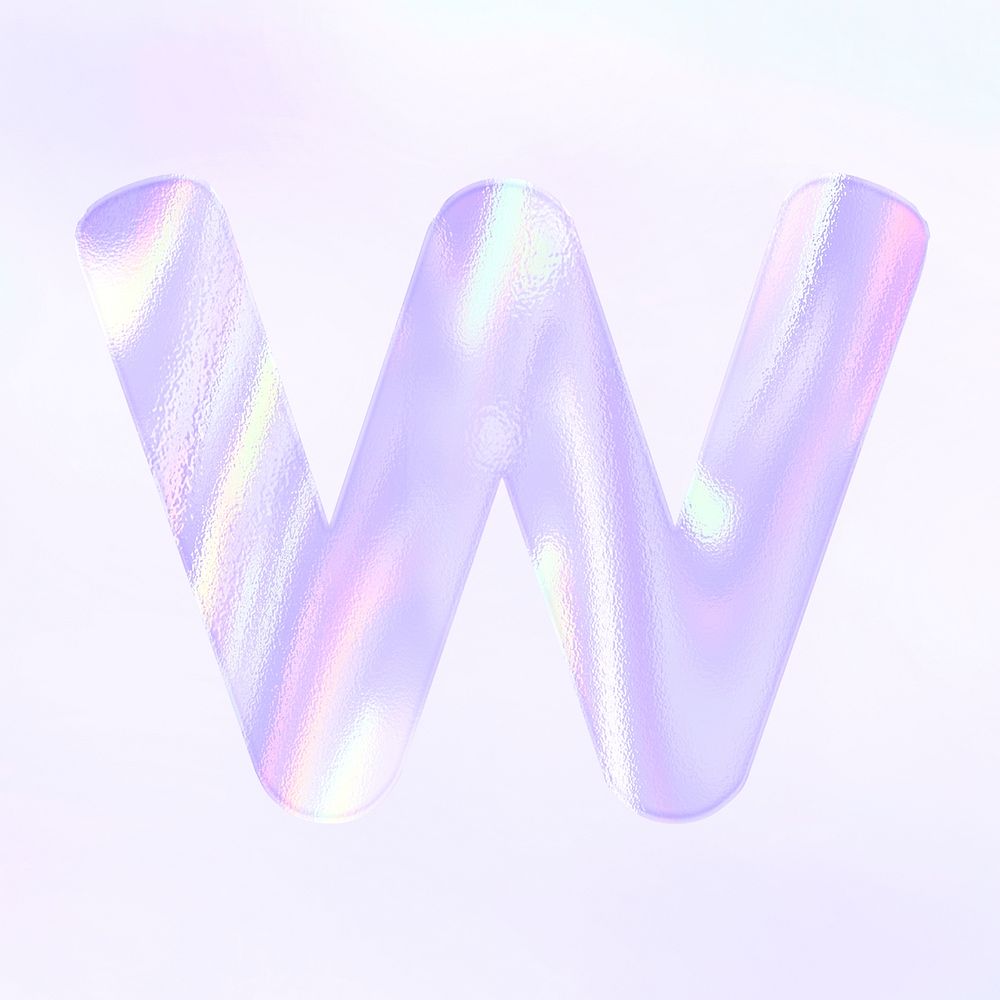 Letter W sticker psd purple holographic typography