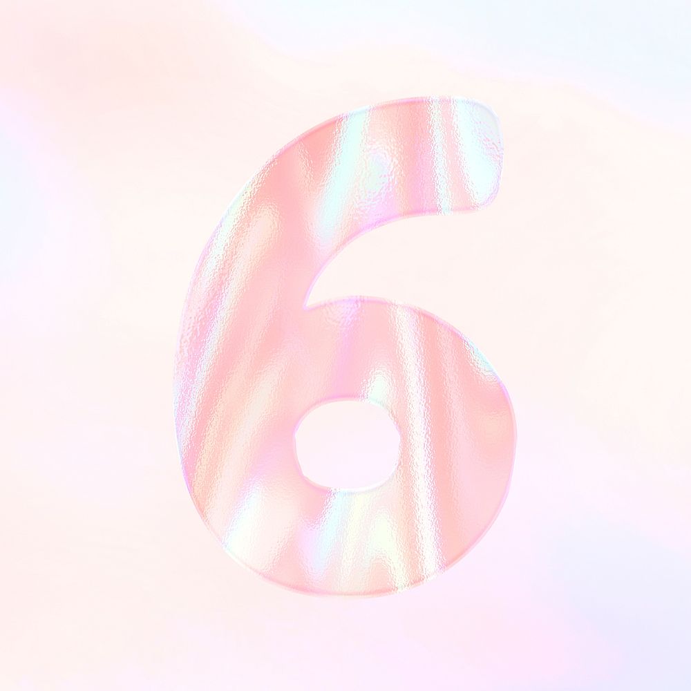 Holographic pastel number six psd numerical font