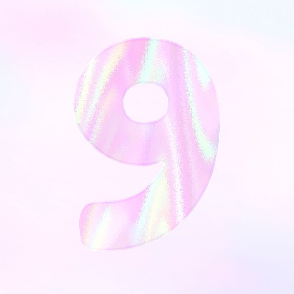 Holographic psd numerical nine shiny pastel pink
