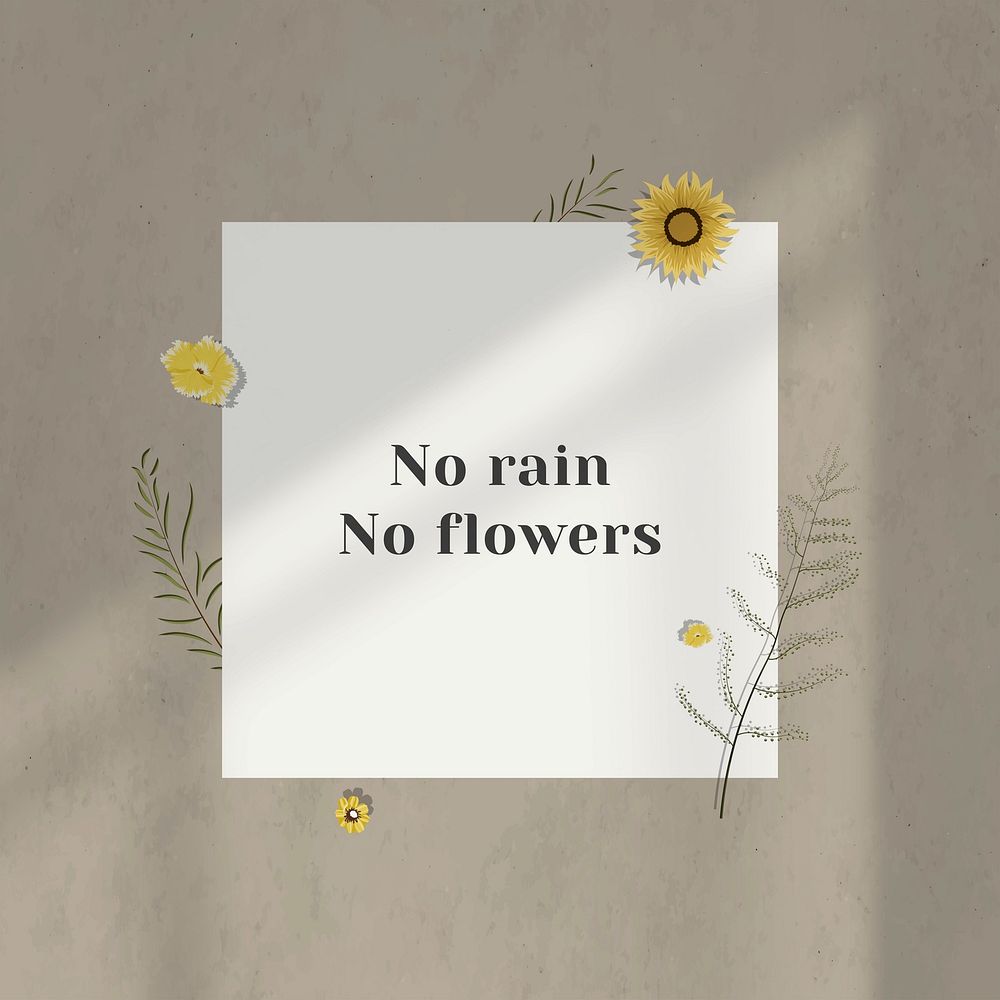 No rain no flowers motivational quote on paper