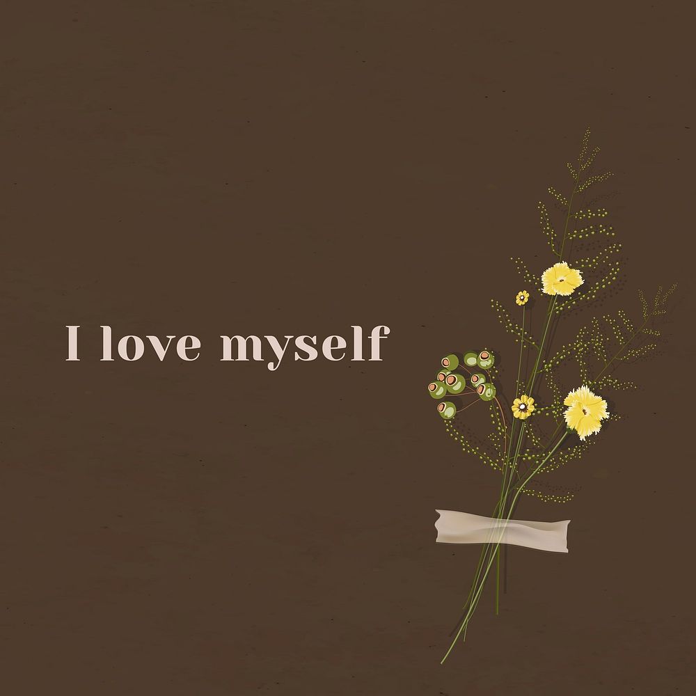 Motivation wall quote i love myself with flower decor