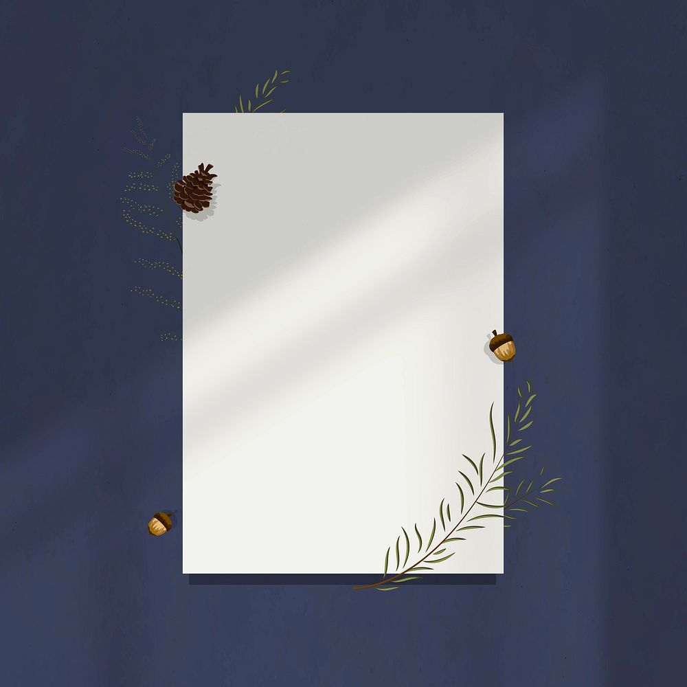Dark blue wall shadow background frame blank paper with acorn decor