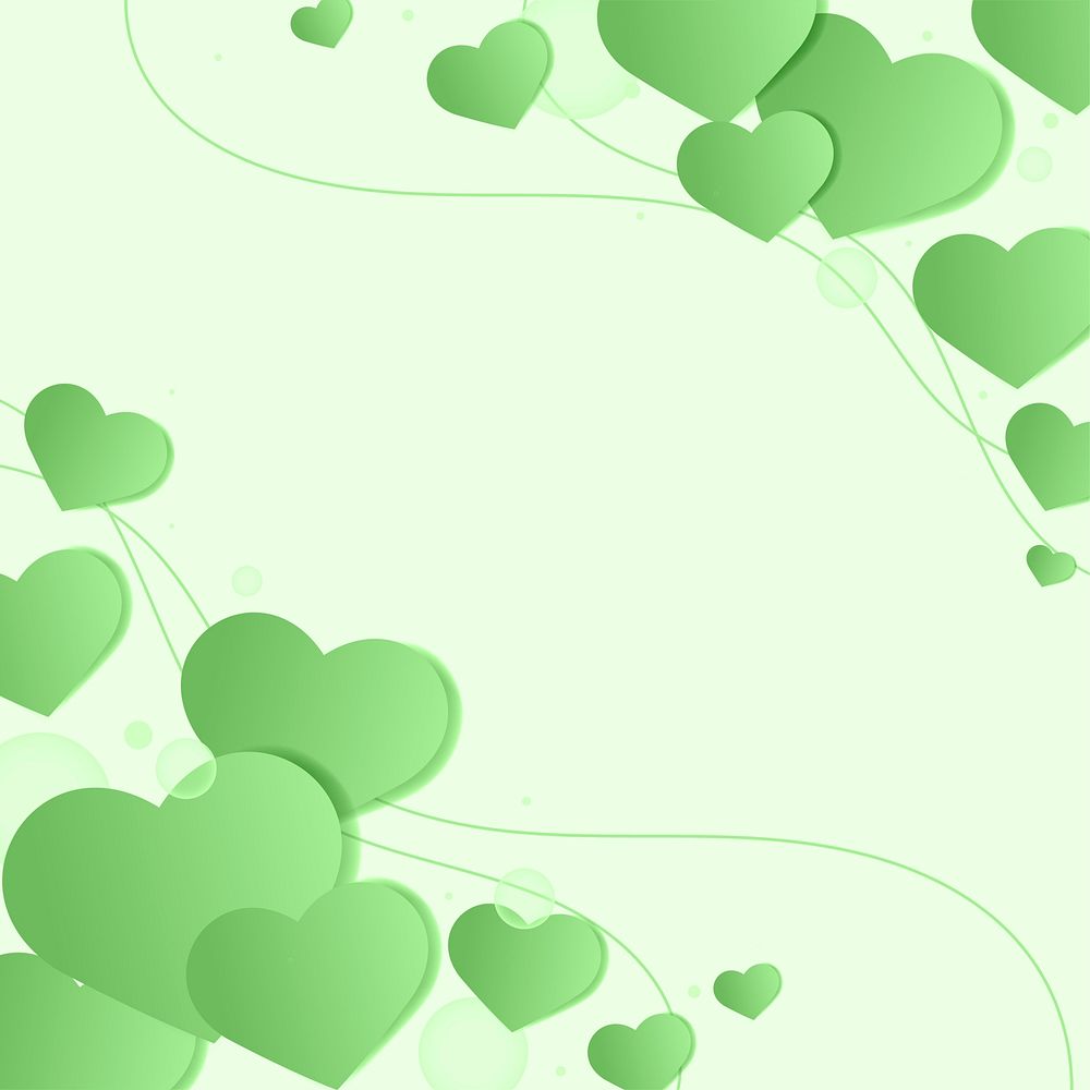 Abstract green hearts background copy space