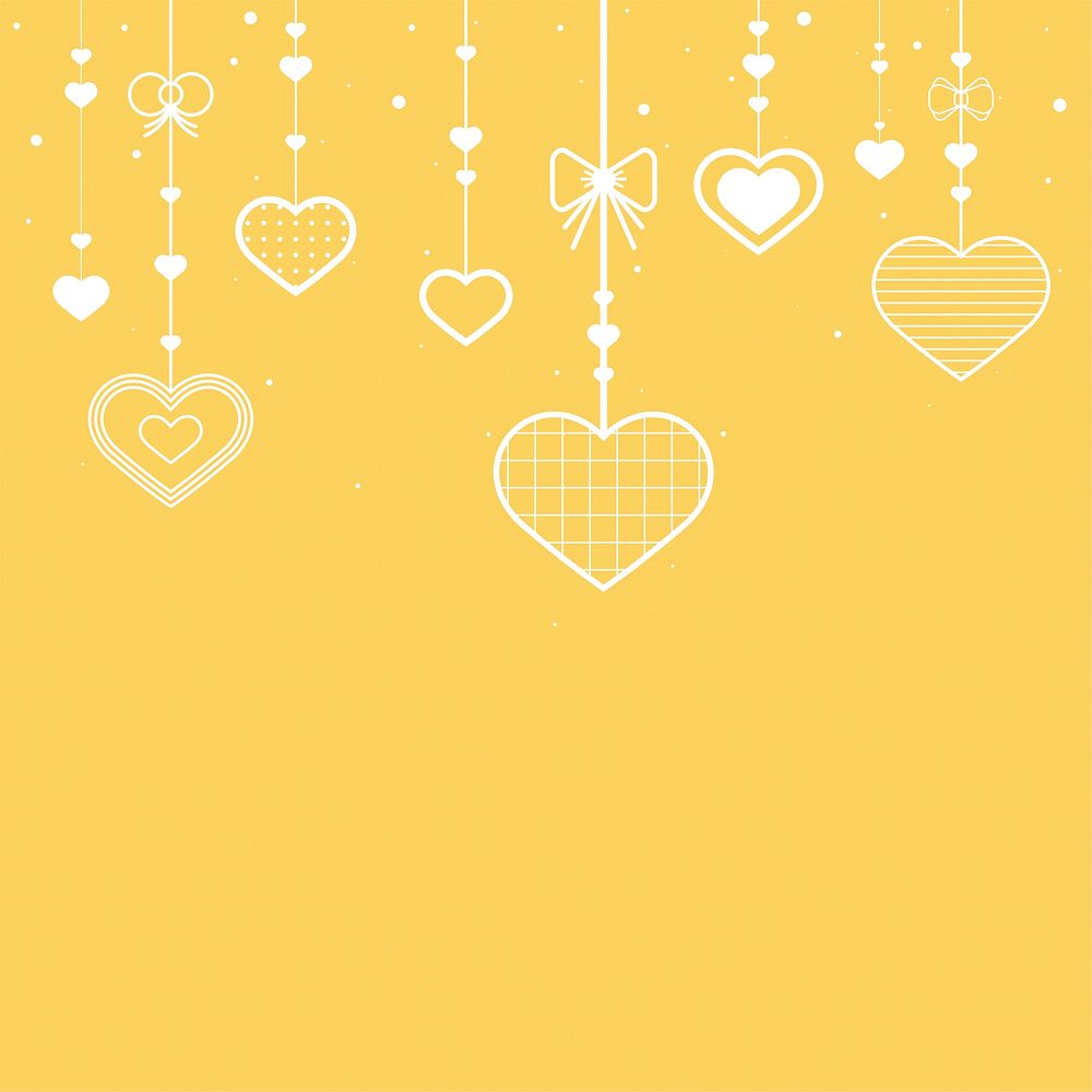 Hanging hearts yellow background vector