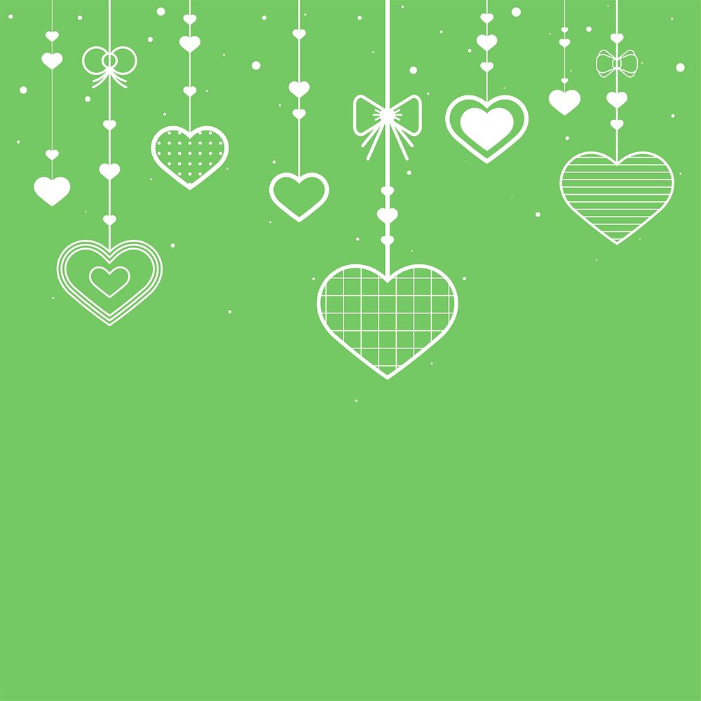 Vector dangling hearts green background