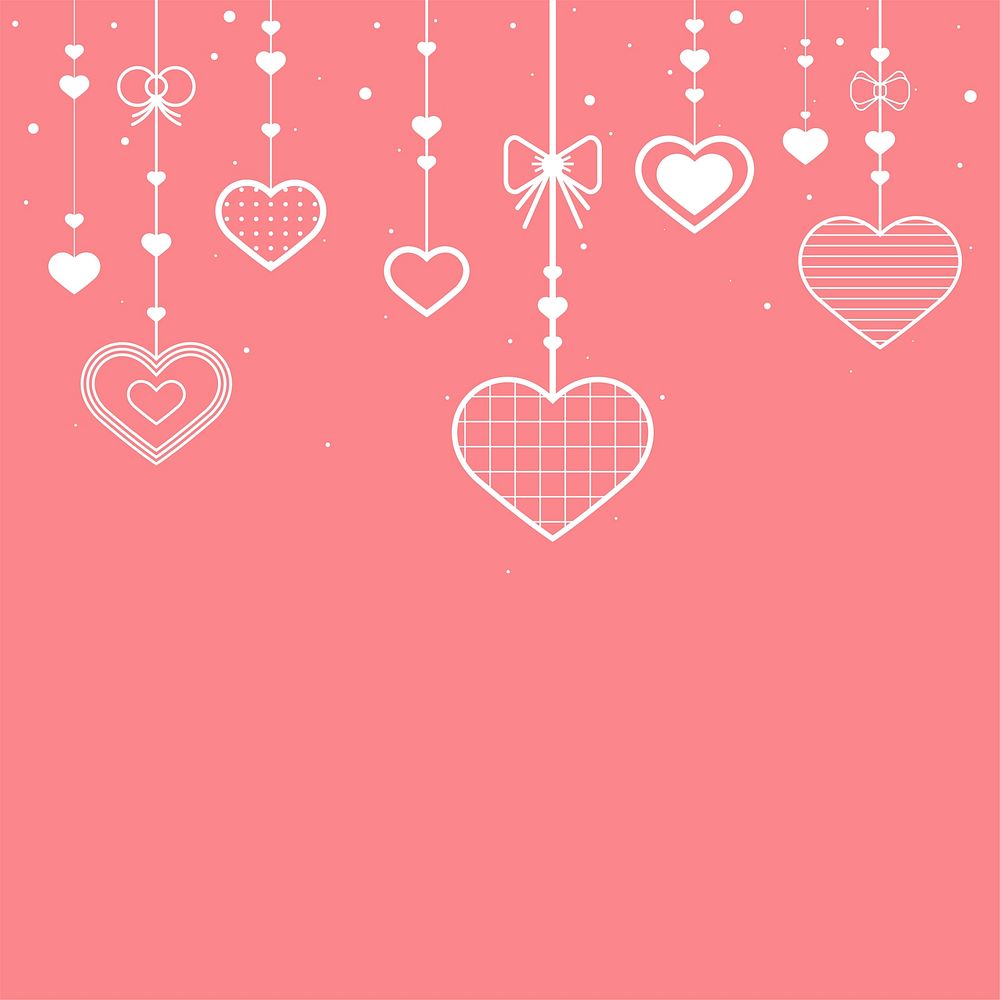 Vector hanging hearts cute pink background
