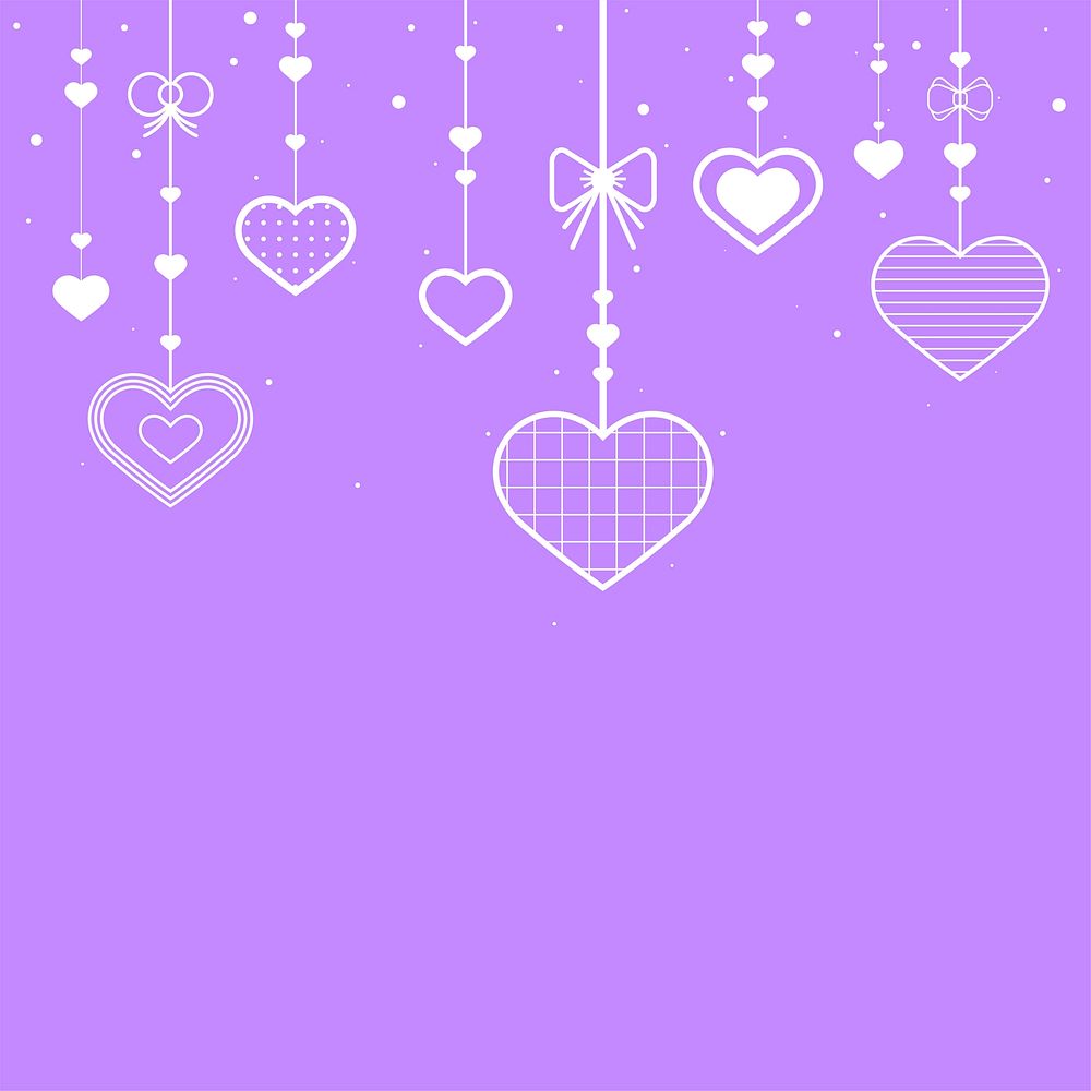 Lilac background with dangling hearts