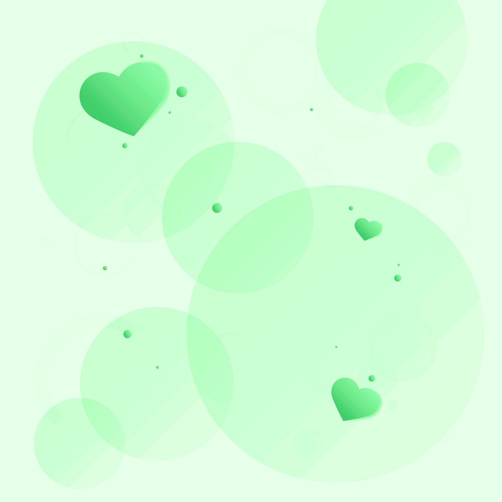 Vector heart bubble pattern green background