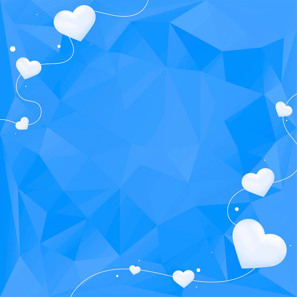 Vector heart string border blue prism pattern background