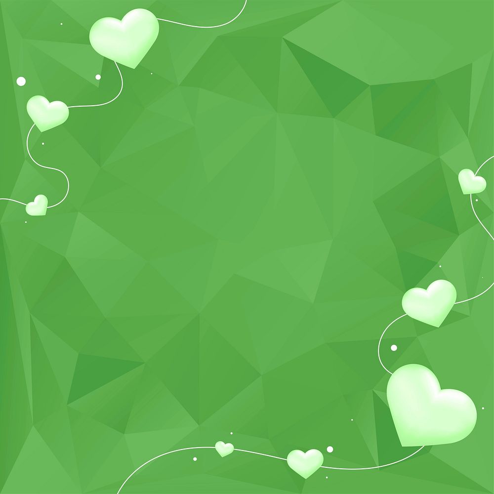 Vector heart border green prism pattern background