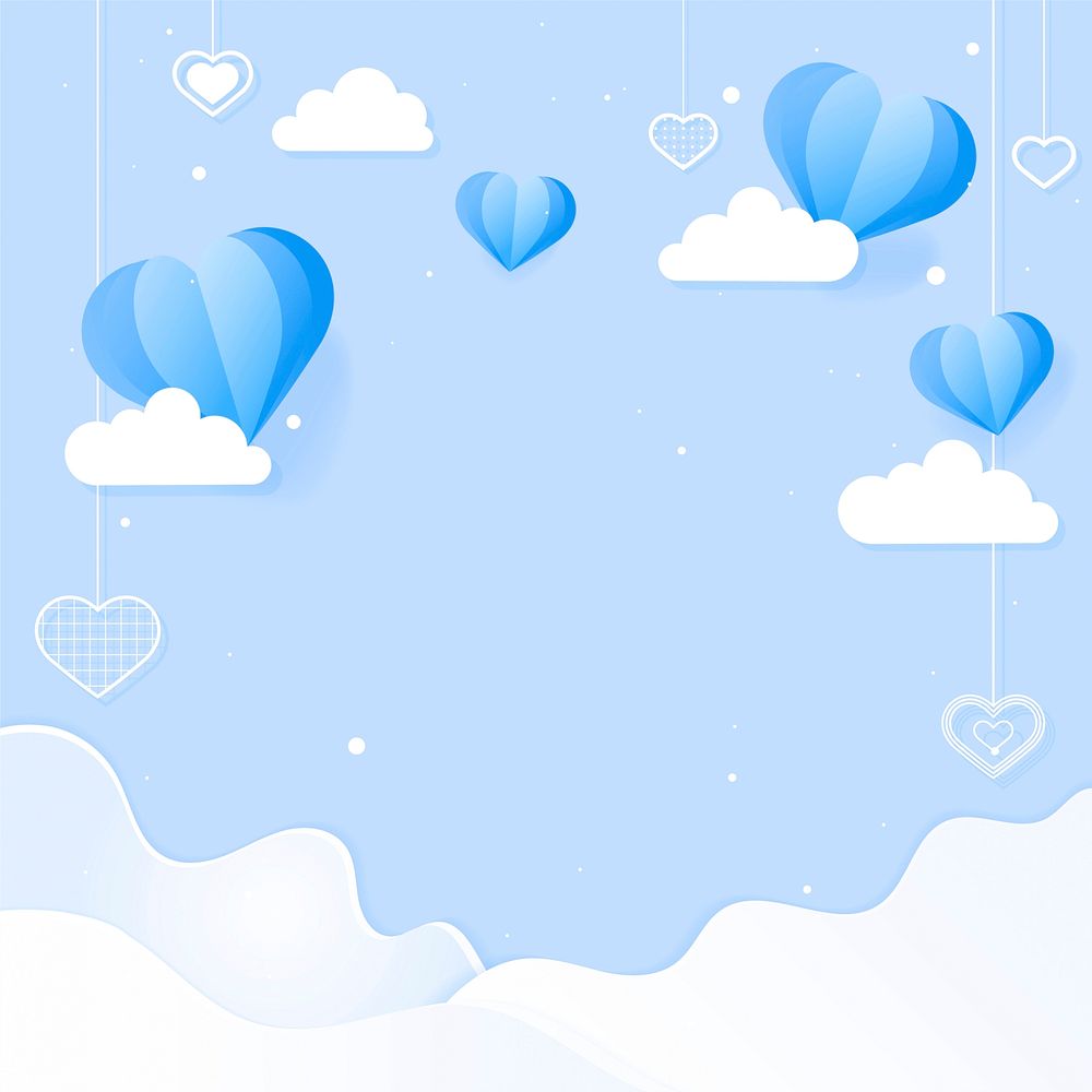 Vector hanging hearts cloud wavy blue background
