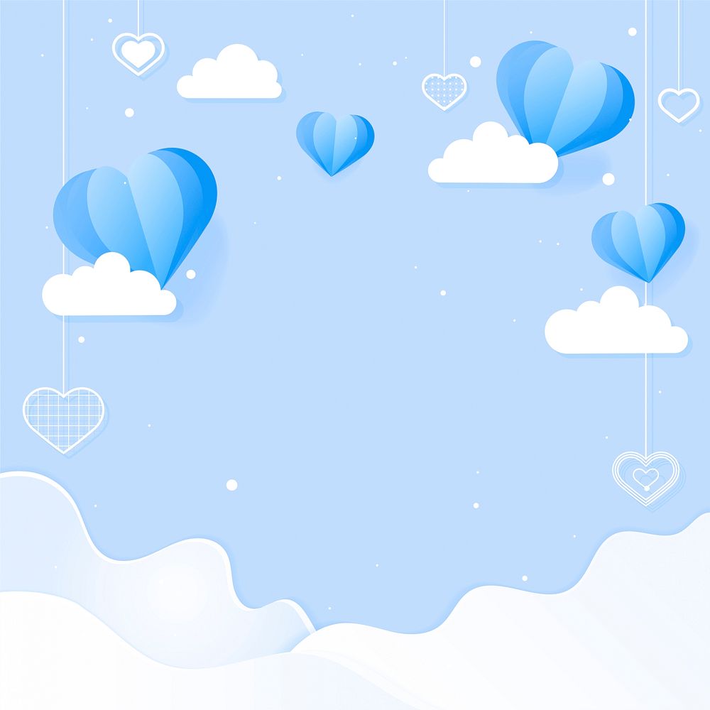 Blue dangling hearts background copy space
