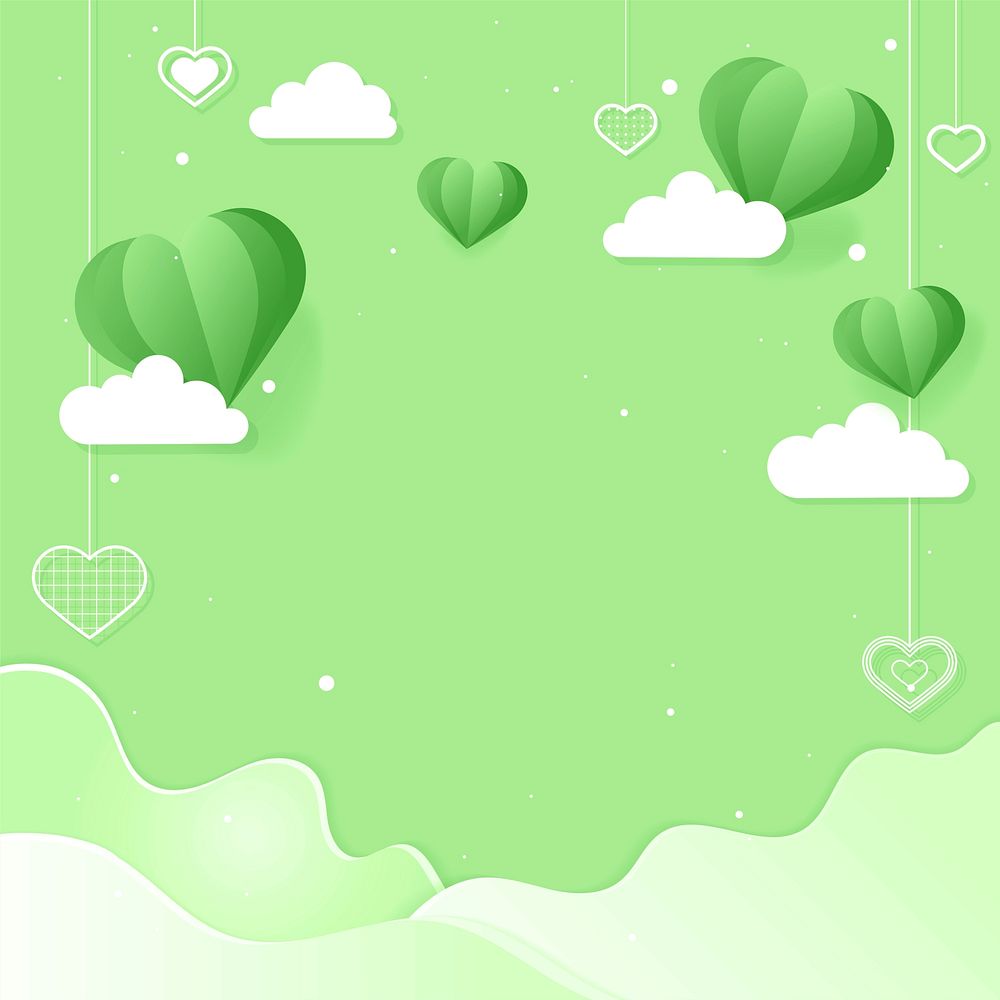 Hanging green hearts background design space