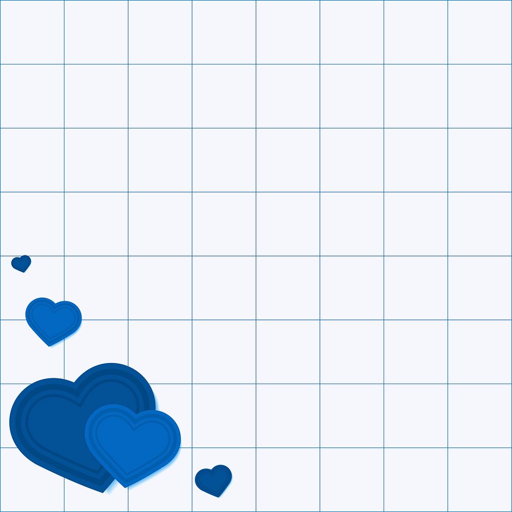 Vector blue heart corner border grid pattern background 