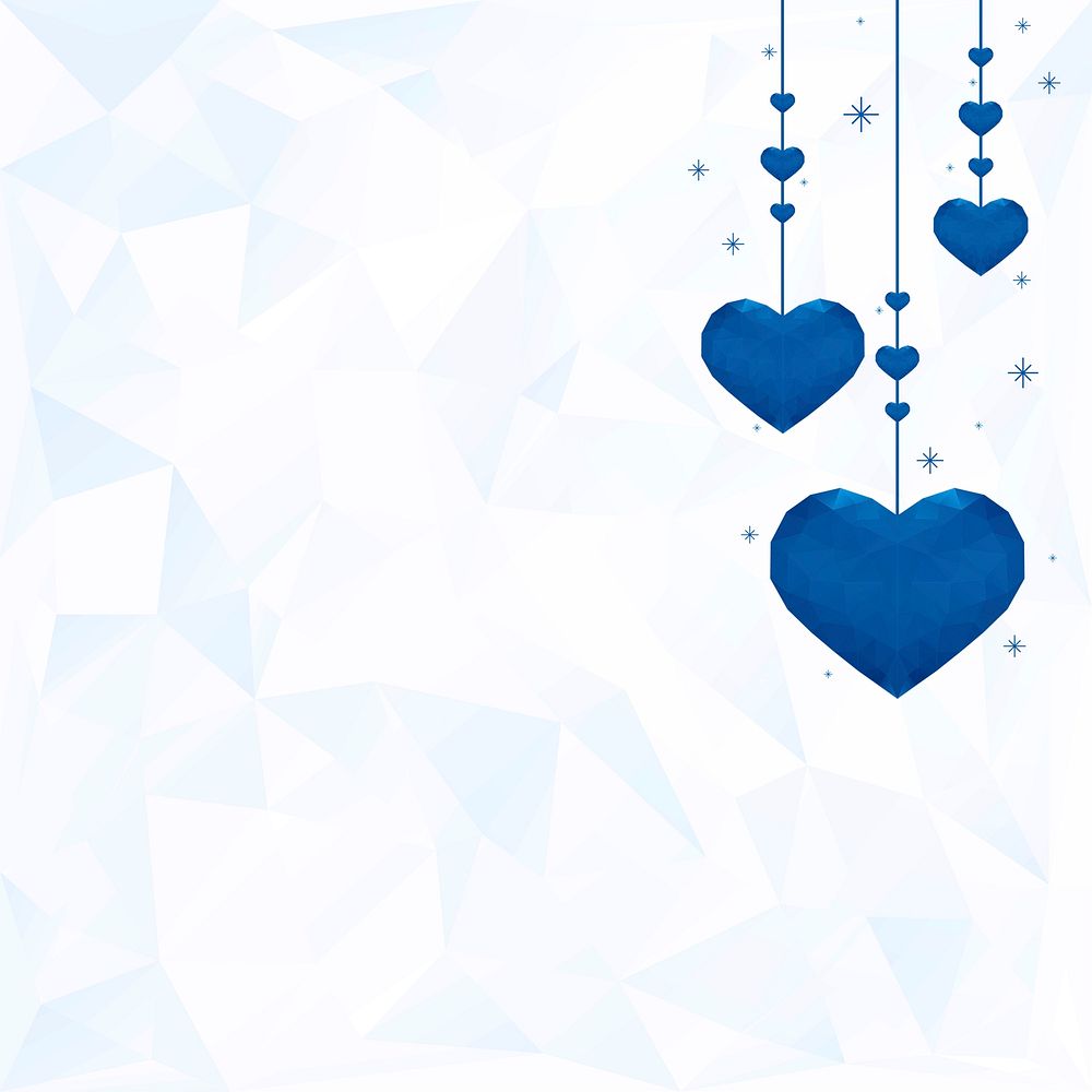 Hanging blue hearts background vector prism pattern