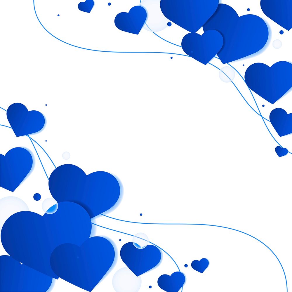 Abstract blue border background with hearts design space