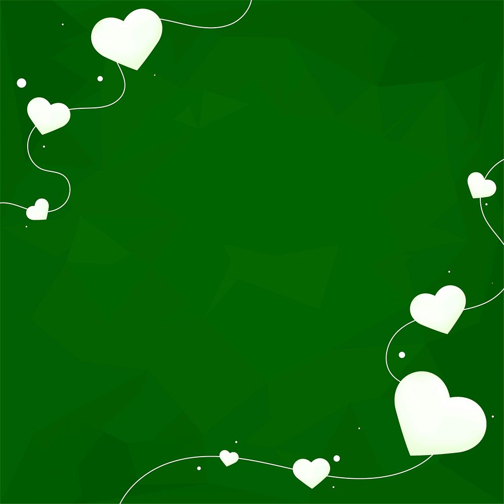 Abstract white hearts green frame copy space