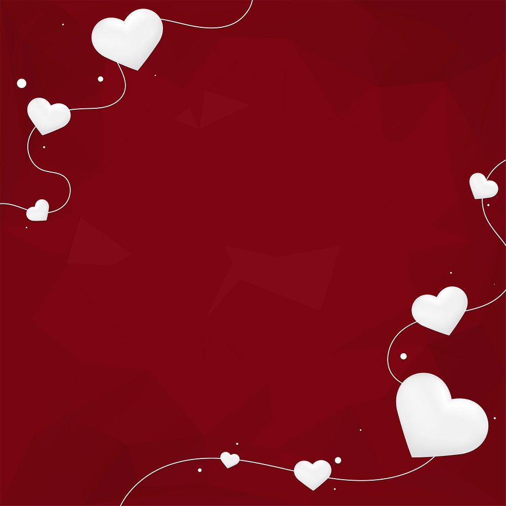 Vector heart string border geometric pattern red background