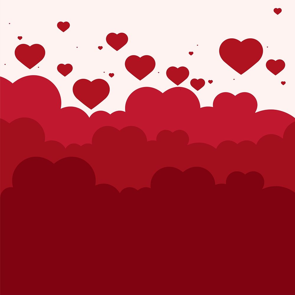 Vector heart cloud pattern red background 