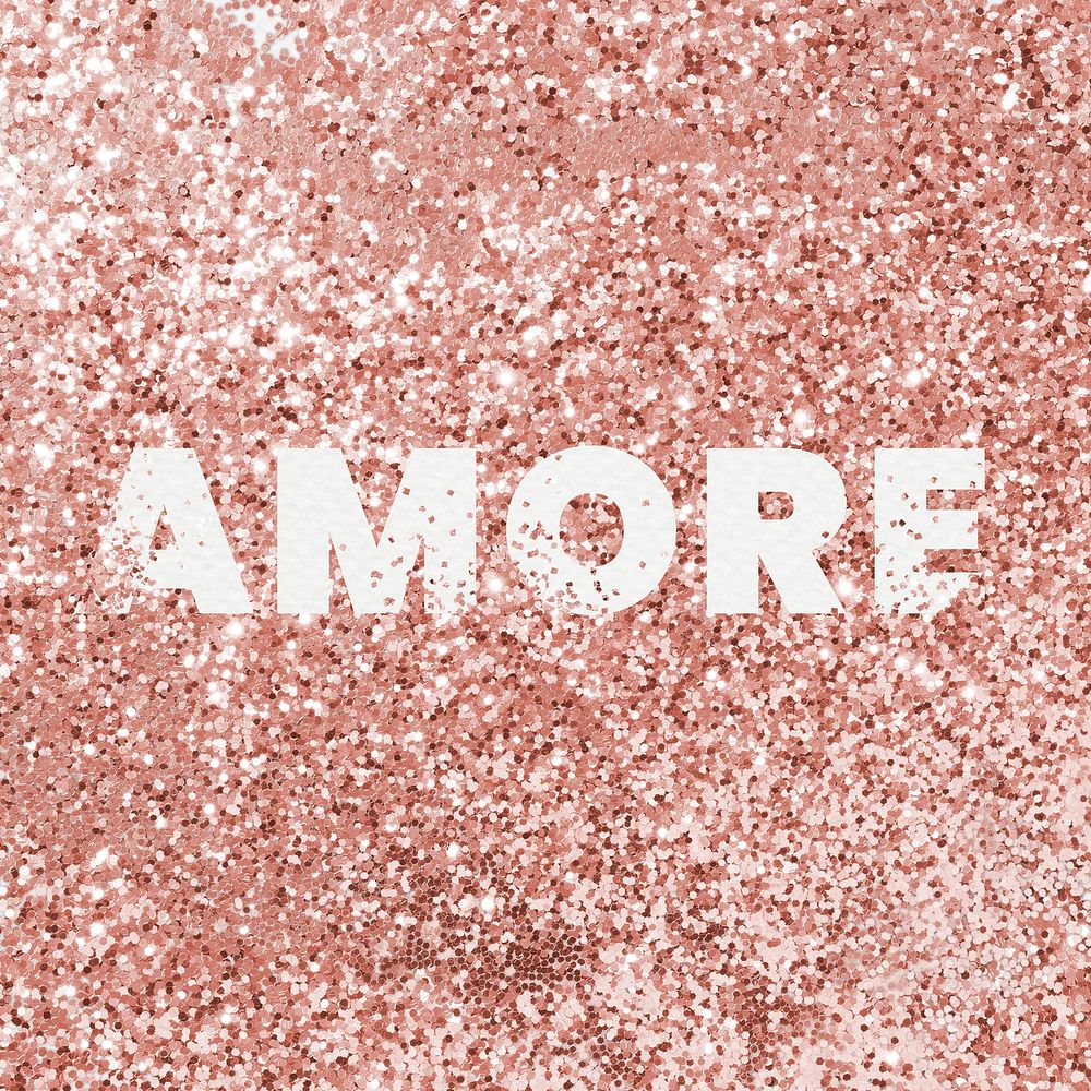Amore typography on a copper glitter background