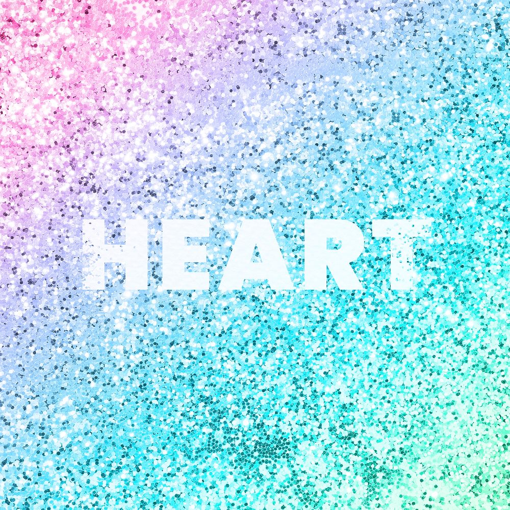Heart typography on a rainbow glitter background