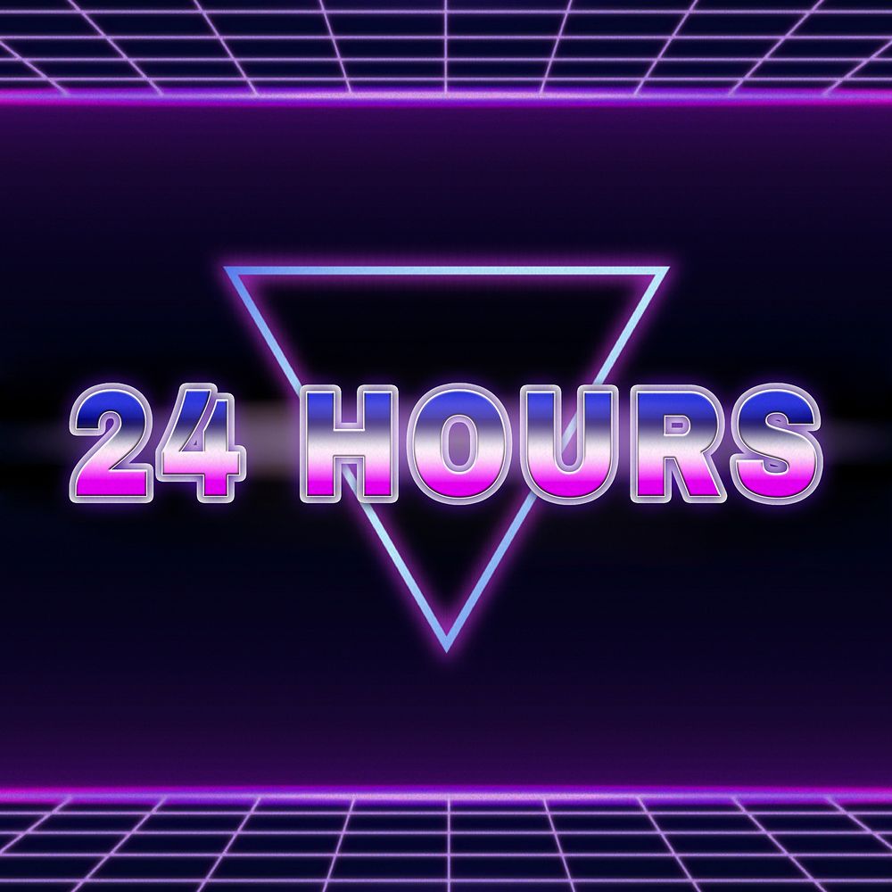 24 hours retro style word on futuristic background