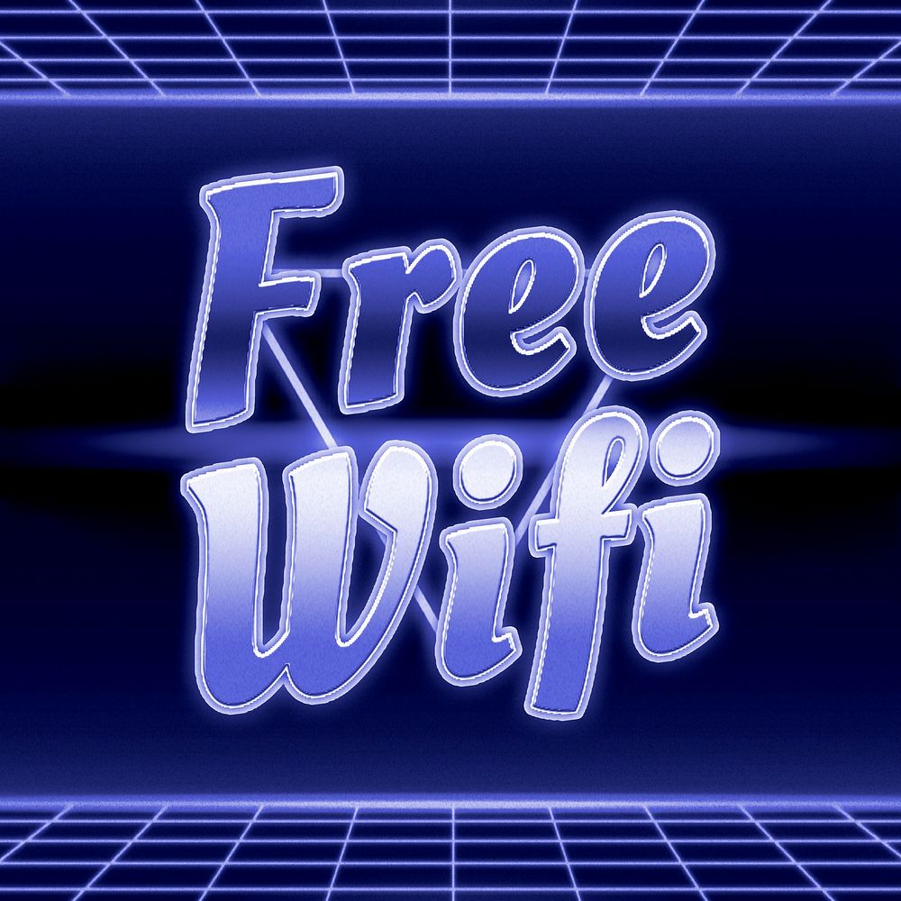 Neon blue 80s free wifi word grid lines