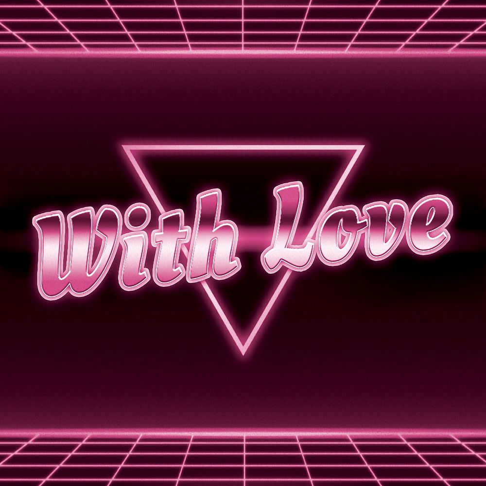 Neon 80s pink with love font word grid lines