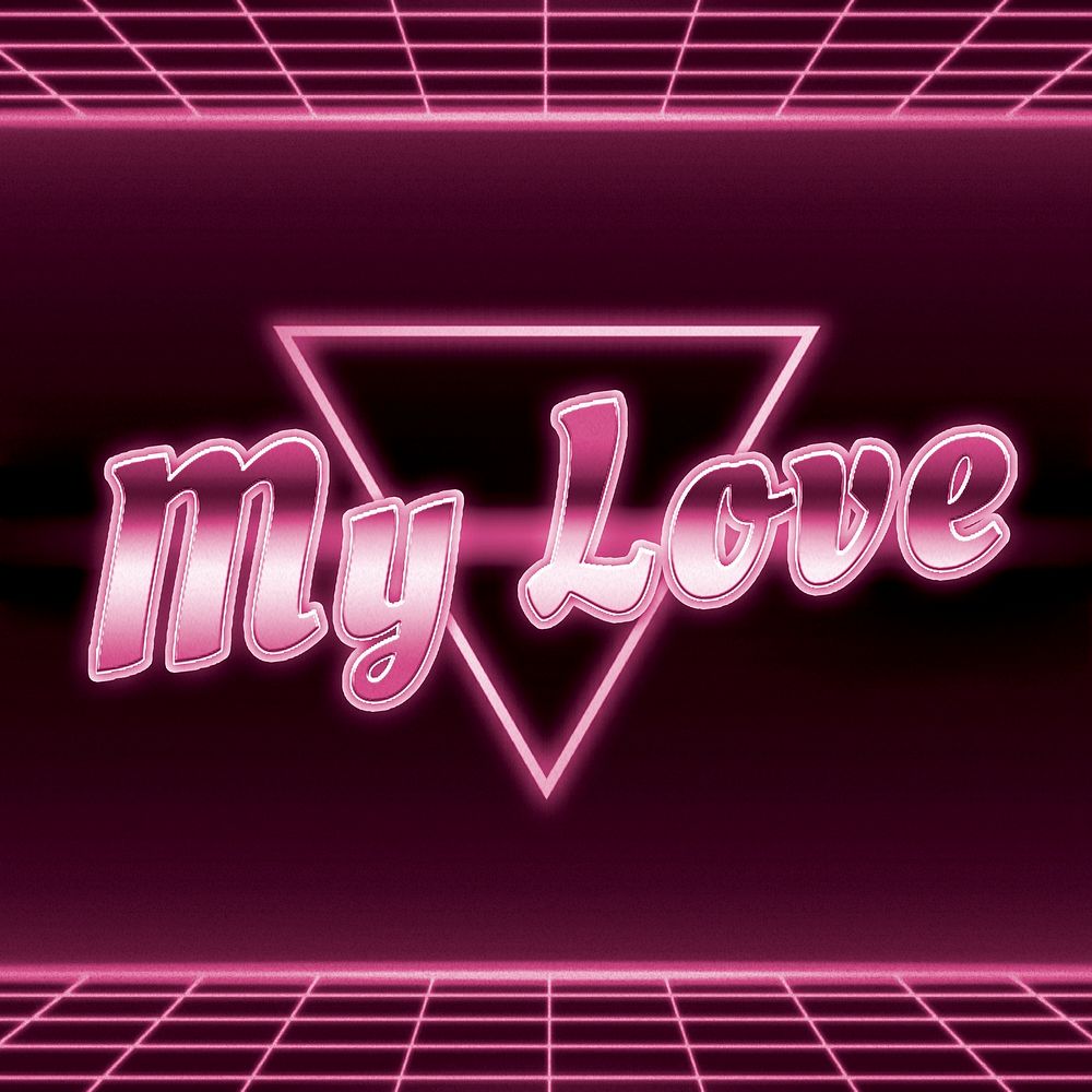 Neon 80s pink my love font word grid lines