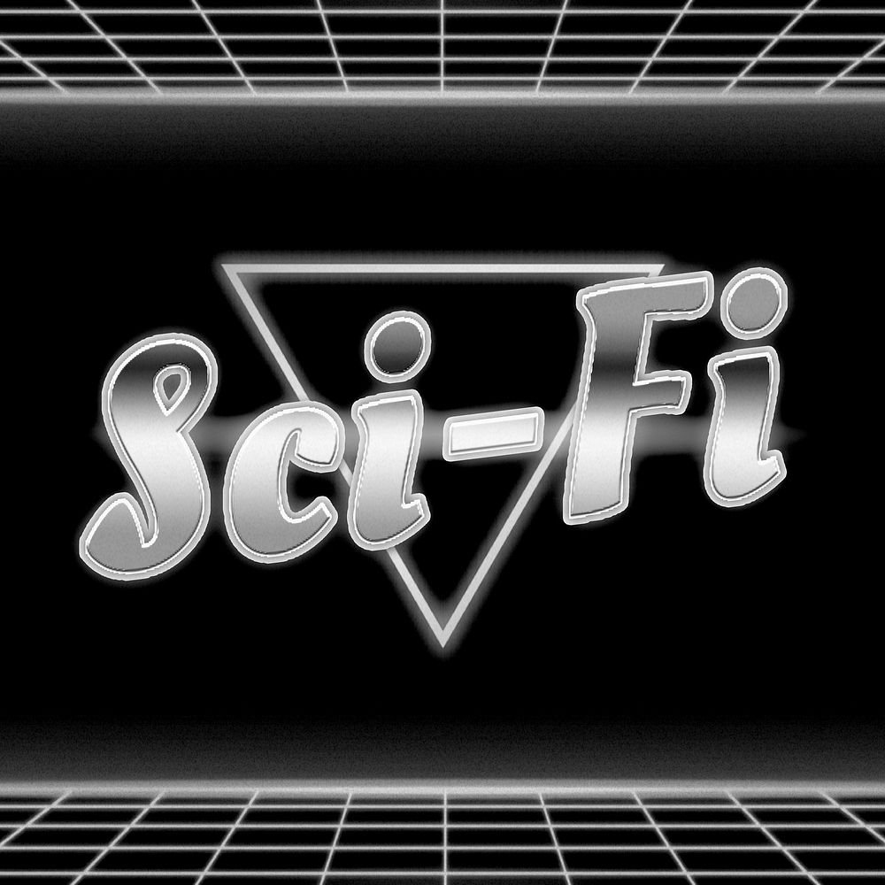 Futuristic sci fi neon grid word typography
